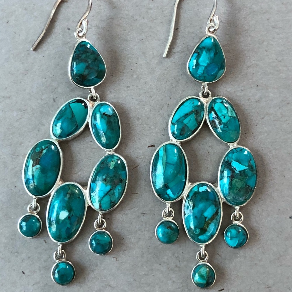 Beautiful Silpada 925 Sterling Silver Turquoise Chandelier Earrings